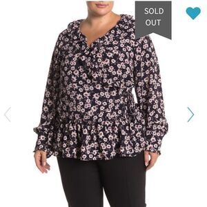 NWT! Everleigh Print Ruffle Wrap Blouse Navy/Rust